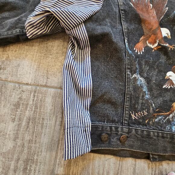 Reed St. James Vintage Denim Jacket Women M Custom Handmade Eagle Painted 80's - Picture 11 of 16